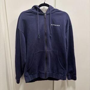 Alphalete Men’s Sz Medium Blue Spellout Zip Up Jacket Athletic Loungewear